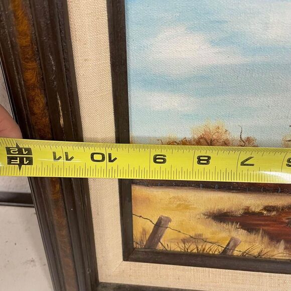 VTG Hand Painted Farm Red Barn Painting Field Wood Framed Signed Dee 14x15 - HN - Picture 4 of 7